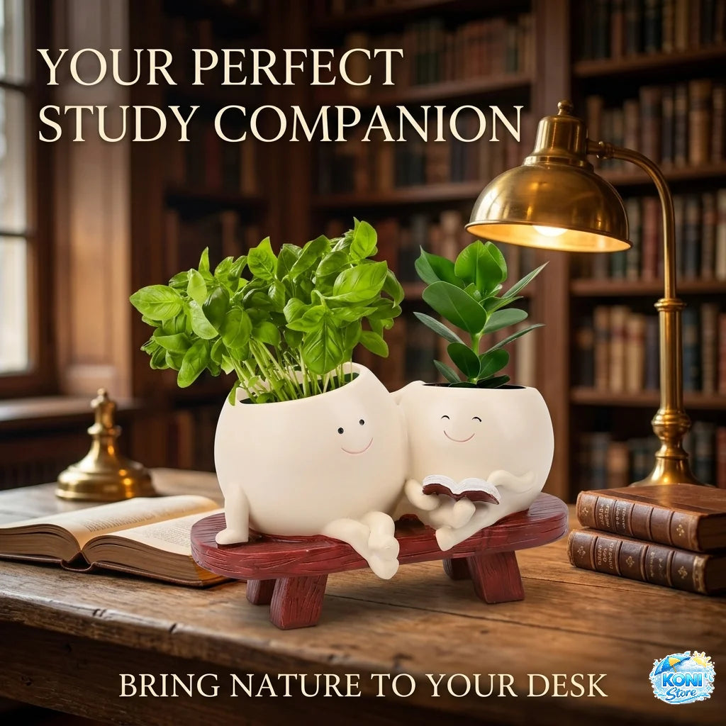 Cute Cartoon Resin Succulent Planter with Drainage Hole