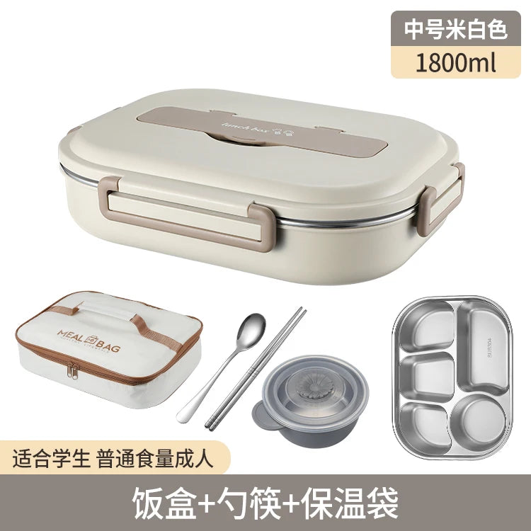 Stainless Steel Kids Lunch Box Compartment Bento Container Insulated Food Storage with Bag for School