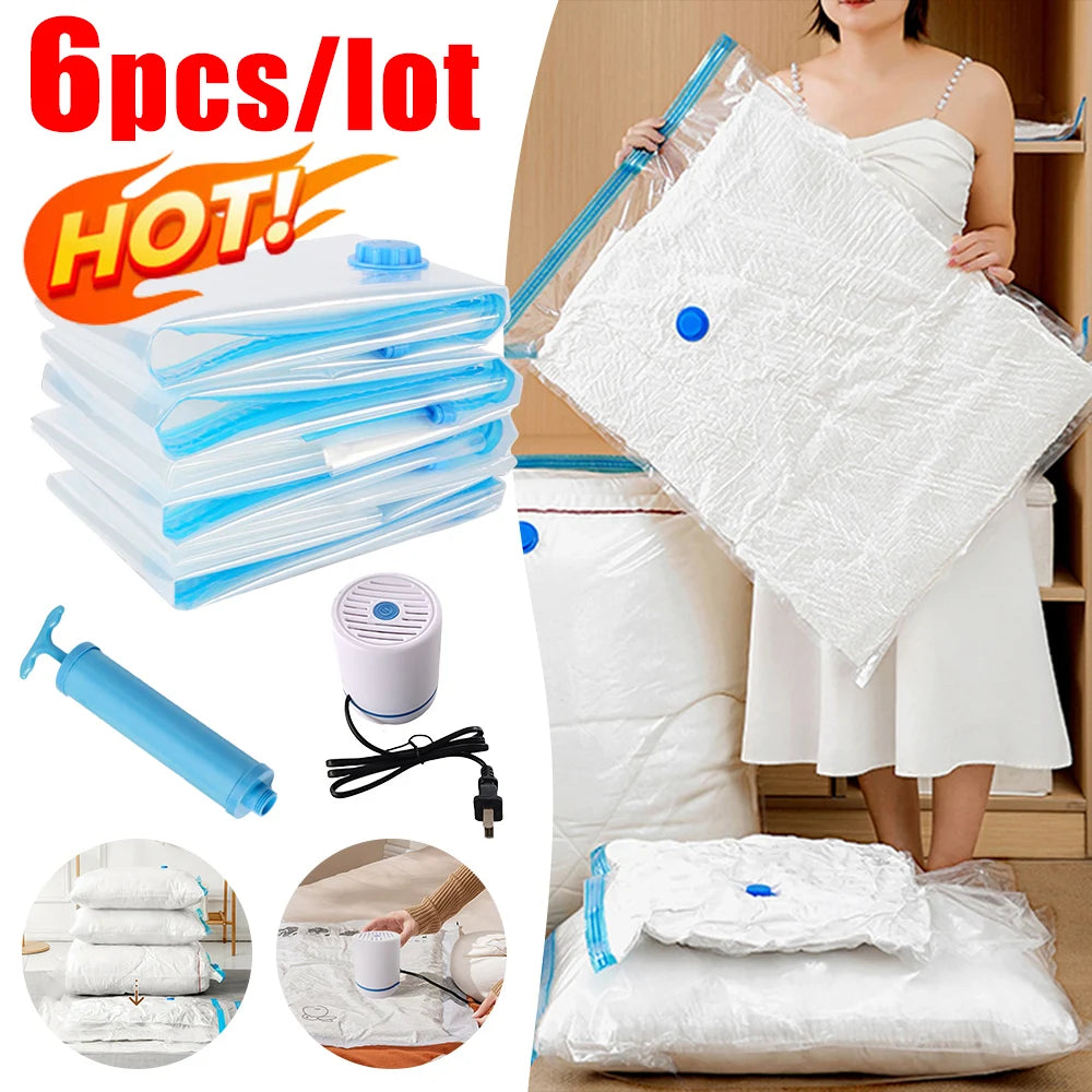 Reusable Vacuum Storage Bags with Hand Pump Space Saving Compression Organizer