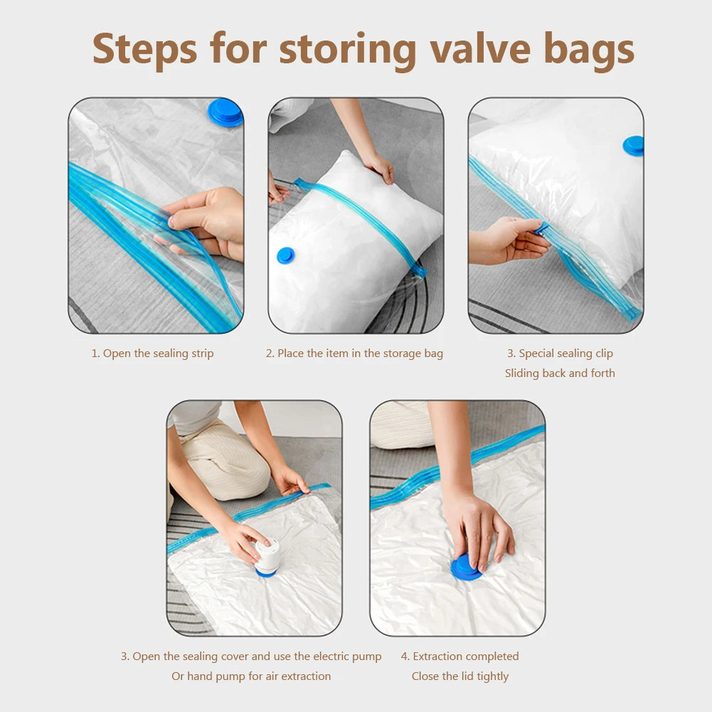 Reusable Vacuum Storage Bags with Hand Pump Space Saving Compression Organizer