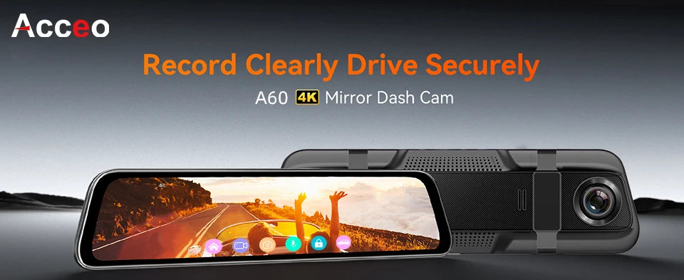 Acceo 4K Dashcam 9.66'' Touch Screen Car Mirror Video Recorder Support 2.5K Rear View Camera WIFI GPS ADAS Dash Camera Black Box