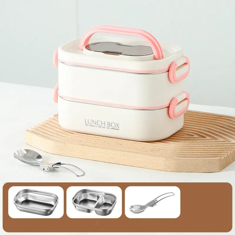 1500ml Double Layer Stainless Steel Thermal Lunch Box Leak Proof Bento Food Container with Insulated Carry Bag for Adults and Students