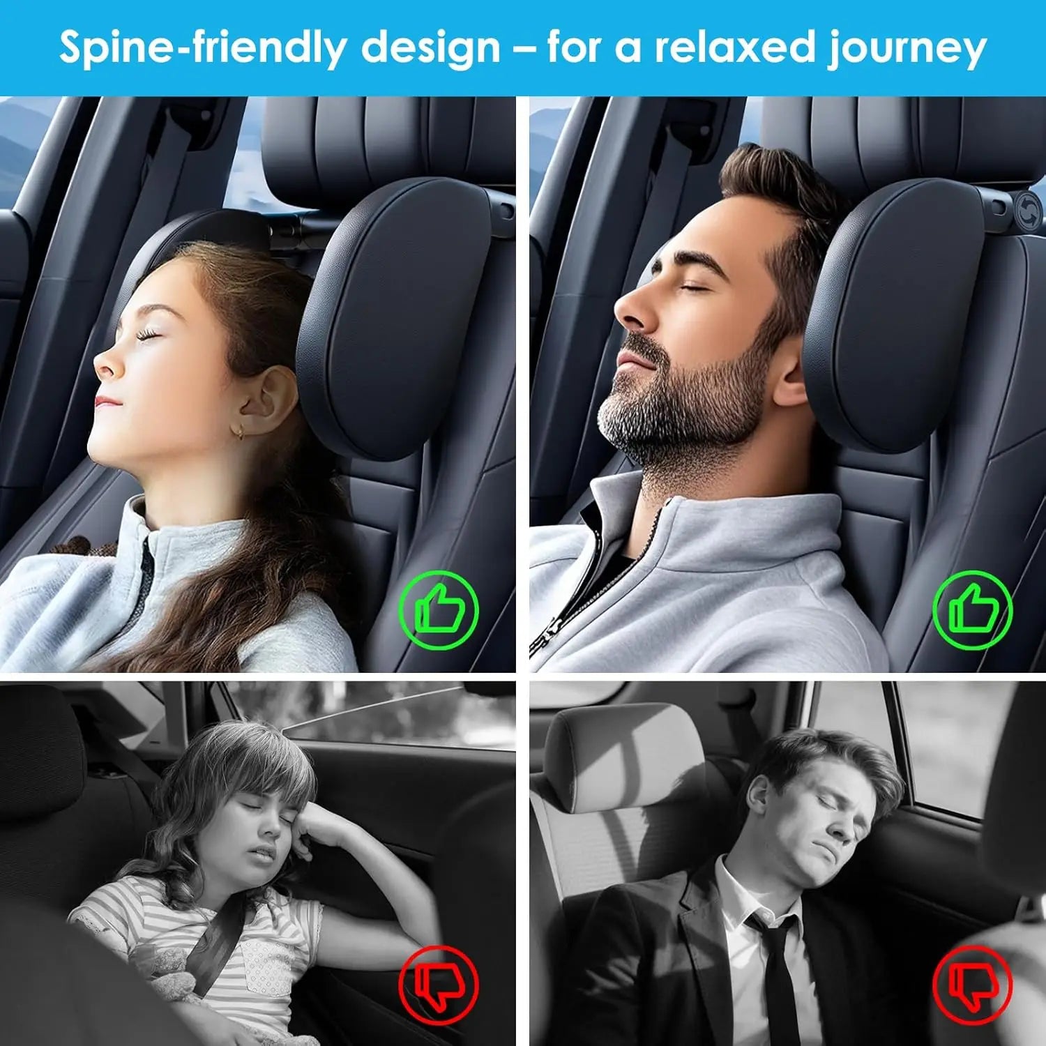 Memory Foam Car Neck Pillow Adjustable Travel Headrest Cushion Universal Fit