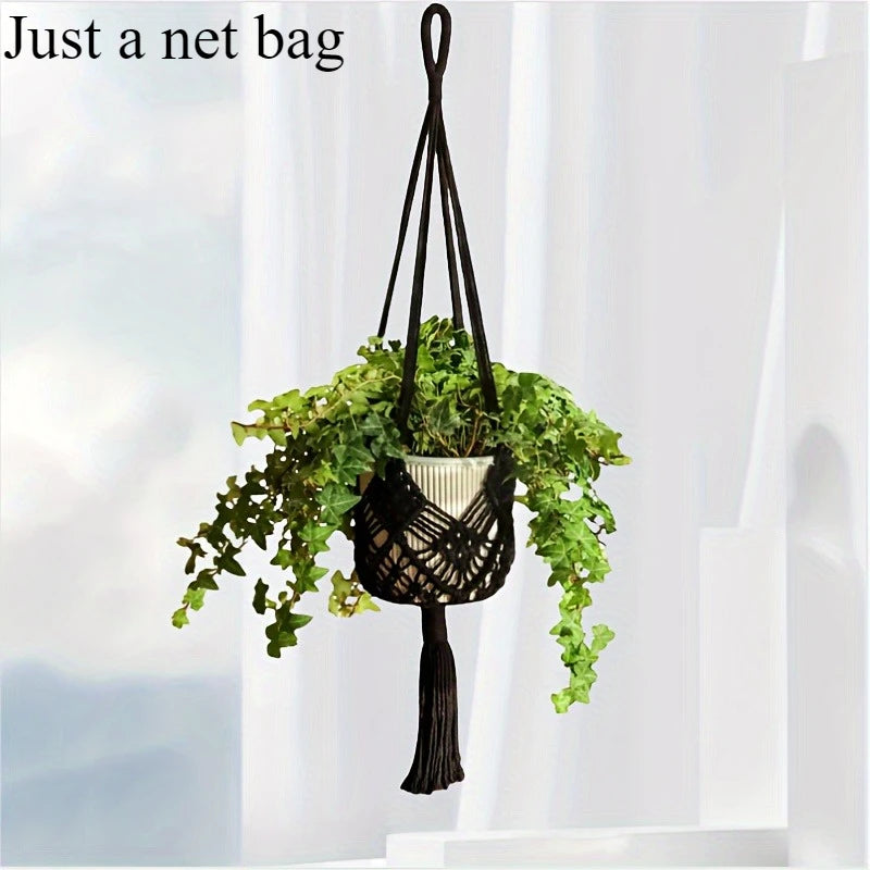 1pc Boho Macrame Plant Hanger for Indoor Outdoor Hanging Succulents Cotton Rope Woven Hanging Basket with Net Pouch