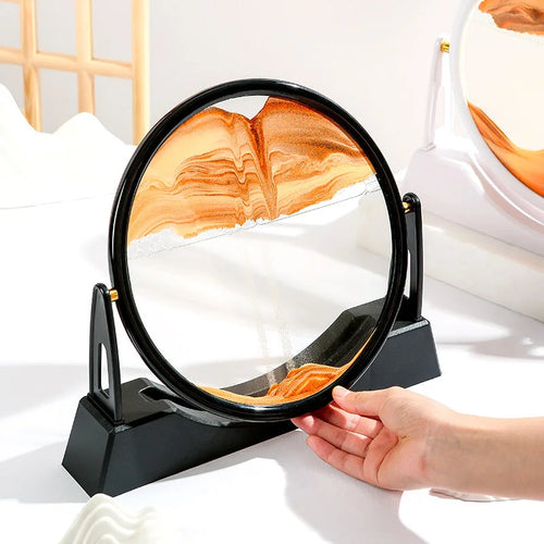 360 Rotating Sandscape Moving Sand Art Glass Frame Flowing Sand Decor Round Display Home Office Decoration