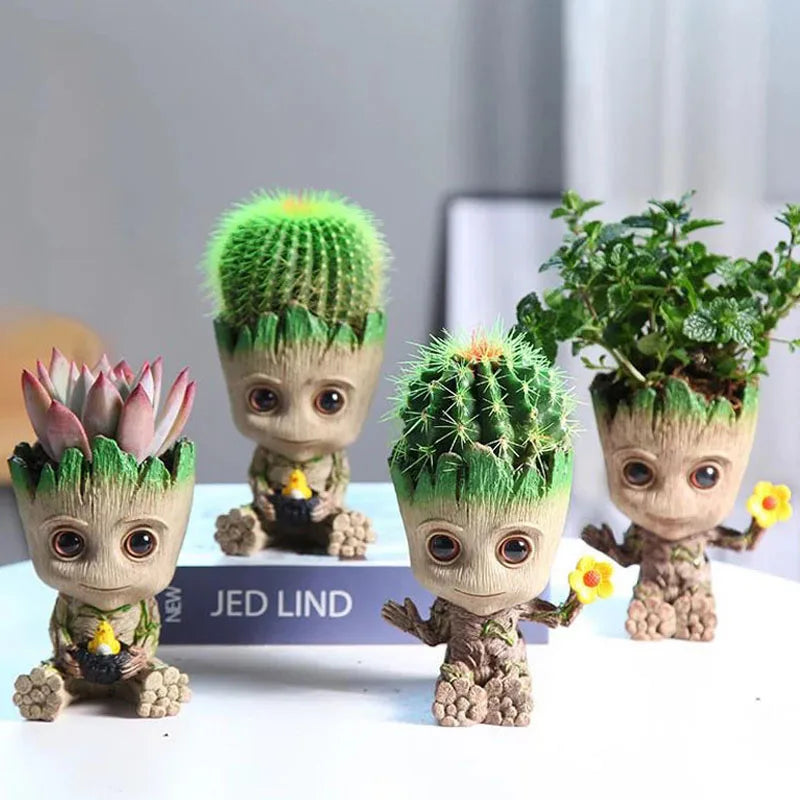 Mini Groot Figurine Home Decor Cartoon Tree Man Desk Ornament Creative Plant Holder Gift