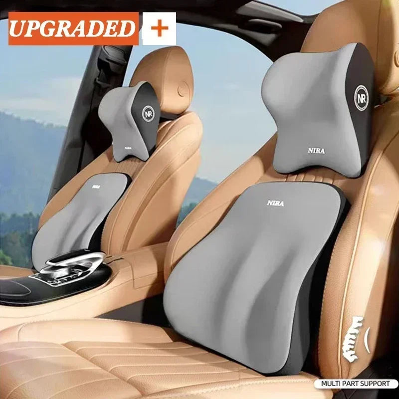 Memory Foam Car Lumbar and Neck Support Cushion Set Ergonomic Back and Headrest Pillow