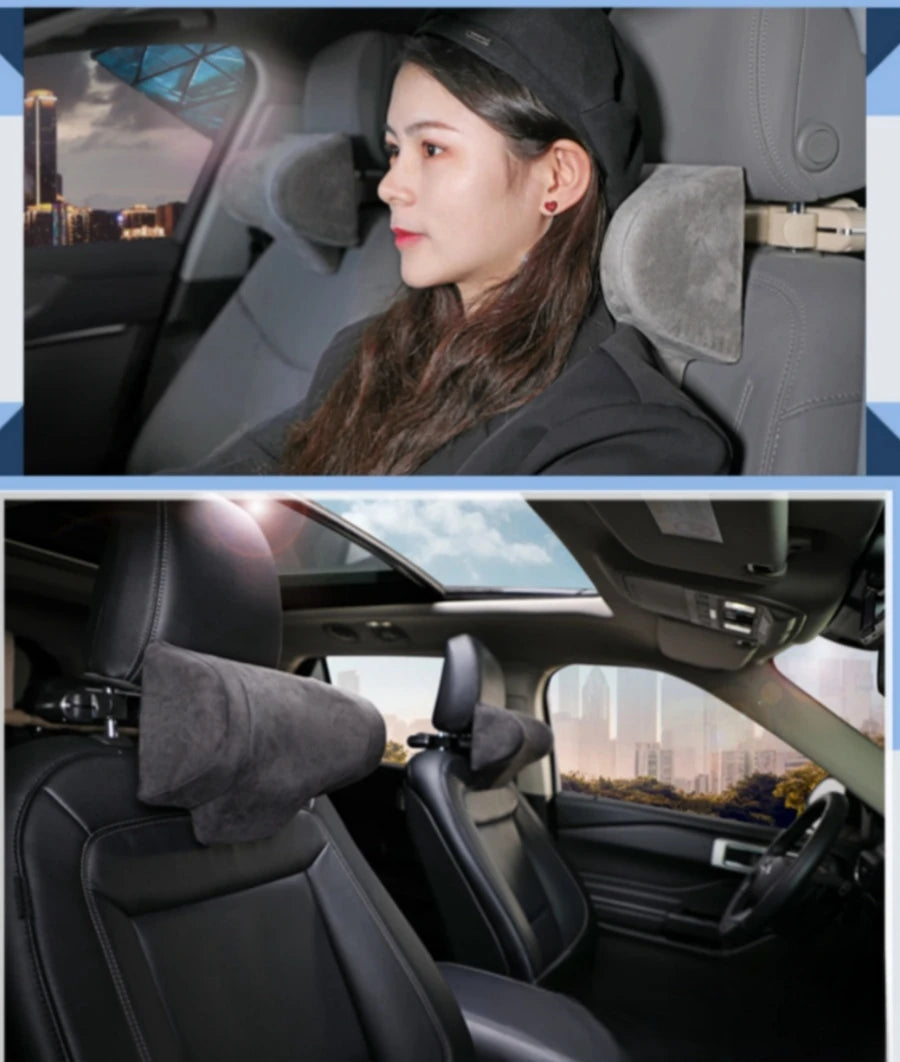 Adjustable Car Headrest Pillow with Neck Support Hidden Hook and Tablet Holder