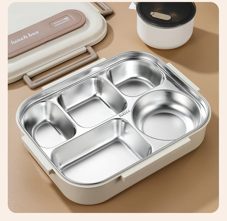 Stainless Steel Kids Lunch Box Compartment Bento Container Insulated Food Storage with Bag for School