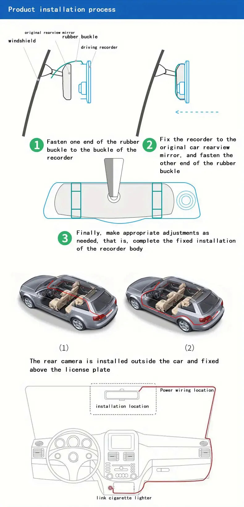 1080P Dual Lens Rearview Mirror Dash Cam 4.3 Inch Car DVR Video Recorder with Parking Monitor
