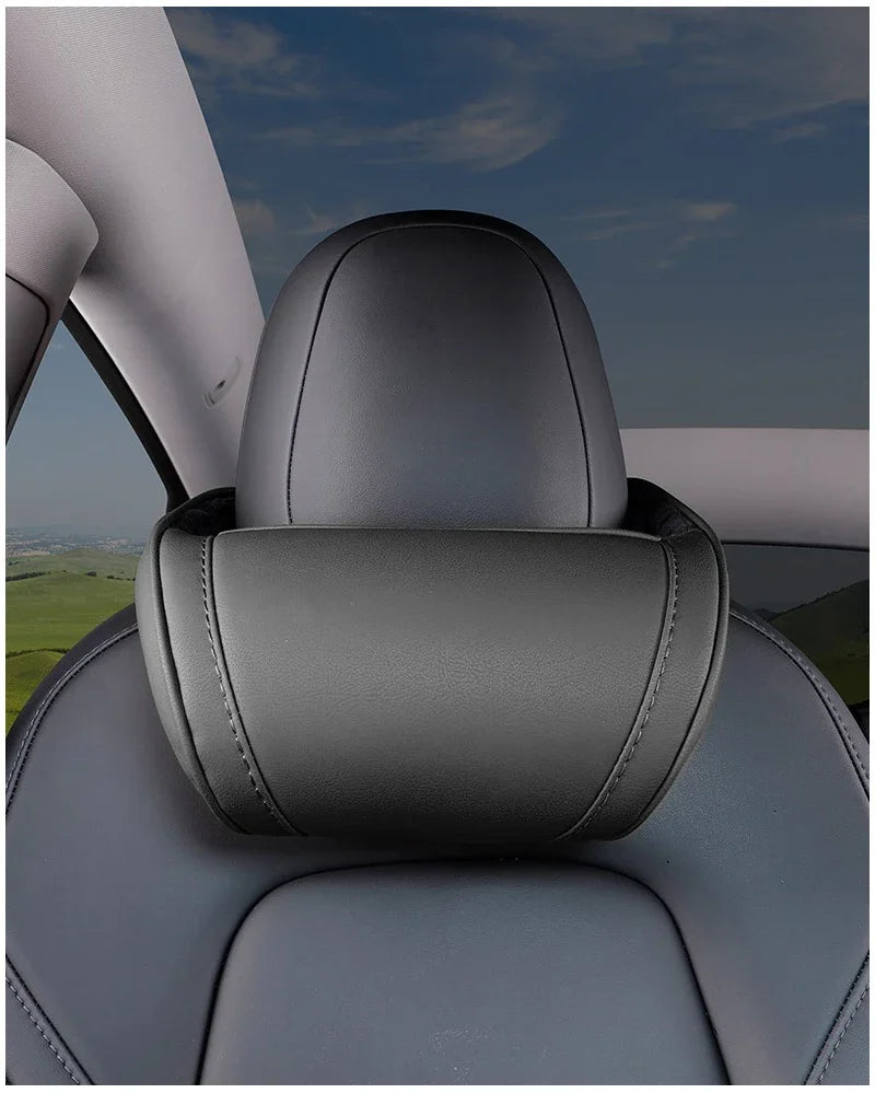 Oulex Seat Headrest Neck Pillow for Tesla Model 3/Y Juniper 19-25 Car Neck Support Pillow Nappa Leather Seat Headreck Car Access
