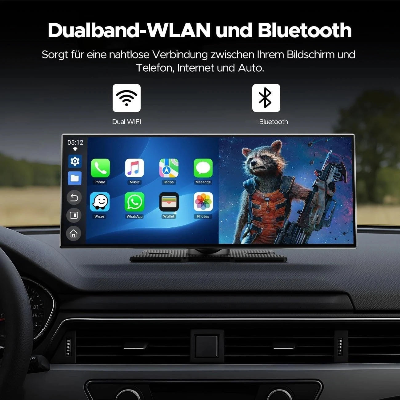 Ottocast AI 11.4 Inch Wireless CarPlay Screen Android 15 Smart Car Display with GPS and Split Screen
