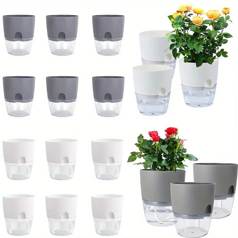 Self-Watering Plant Pots Set (5 or 10 Pack) – Double-Layer Hydroponic Flower & Succulent Planters for Home & Office Décor