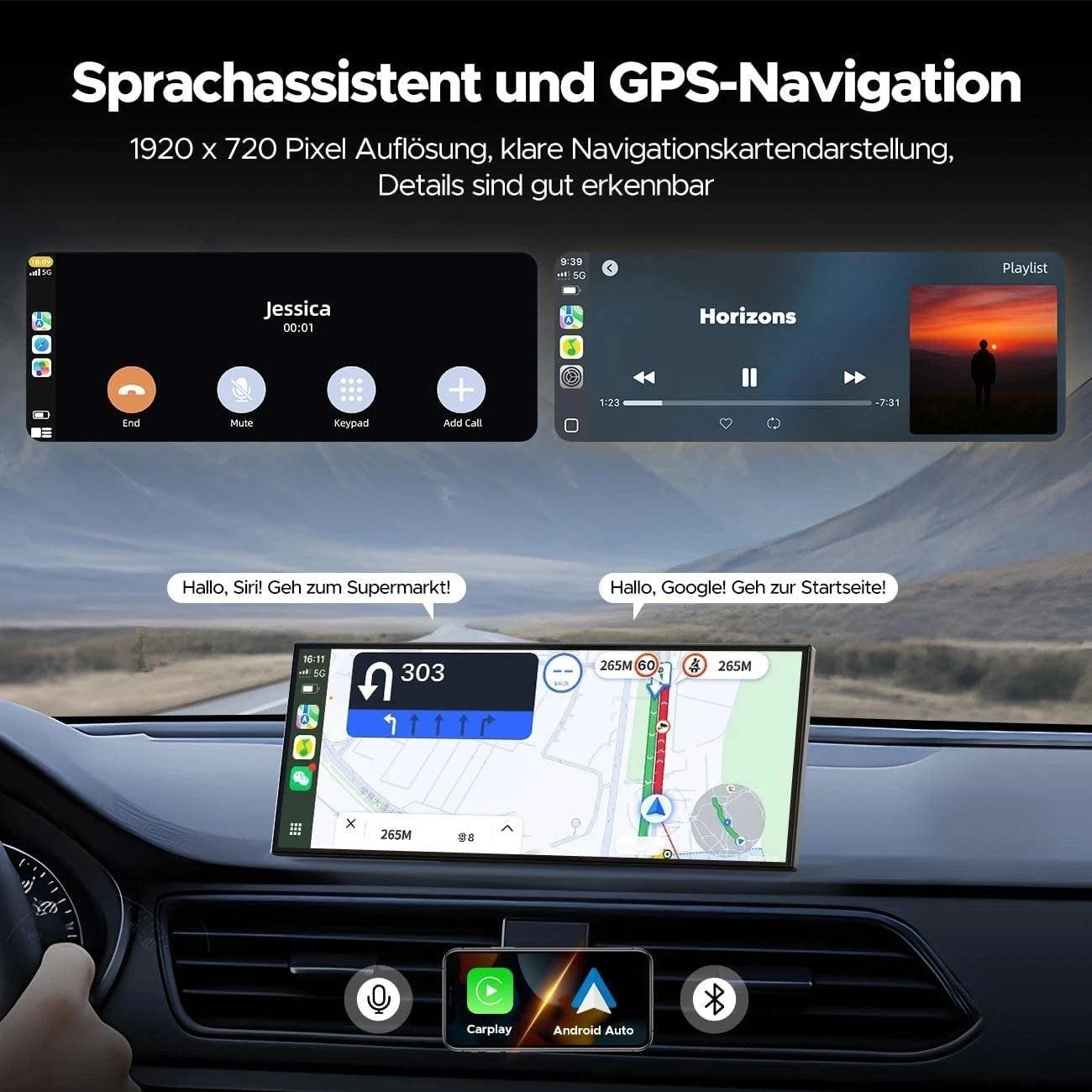 Ottocast AI 11.4 Inch Wireless CarPlay Screen Android 15 Smart Car Display with GPS and Split Screen
