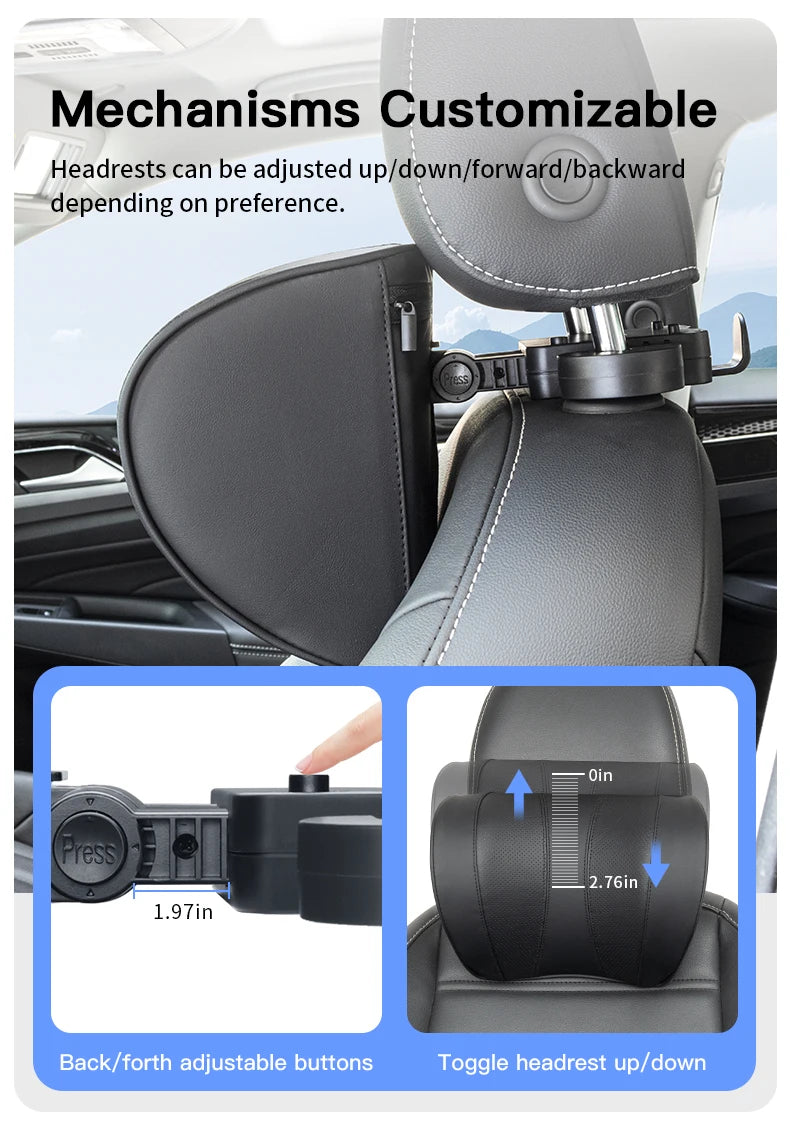 Leather Car Headrest Pillow Memory Foam Neck Support Cushion Adjustable Auto Accessory
