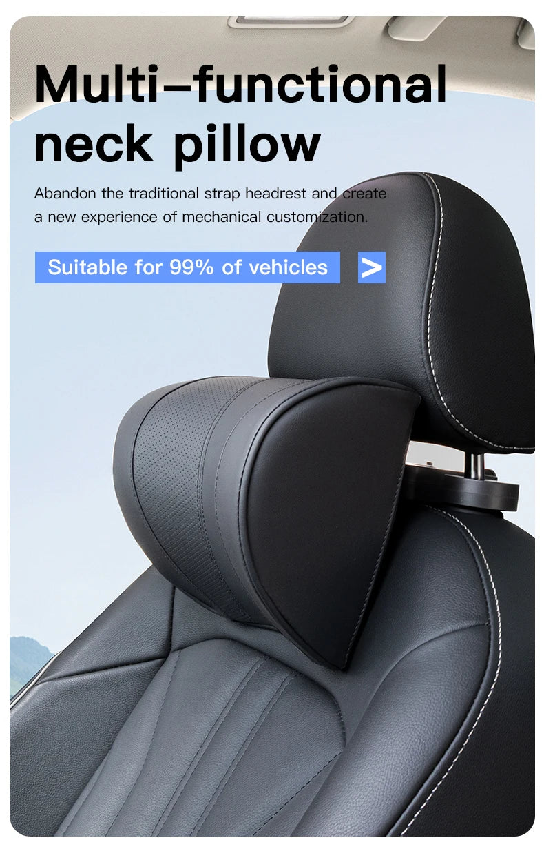 Leather Car Headrest Pillow Memory Foam Neck Support Cushion Adjustable Auto Accessory
