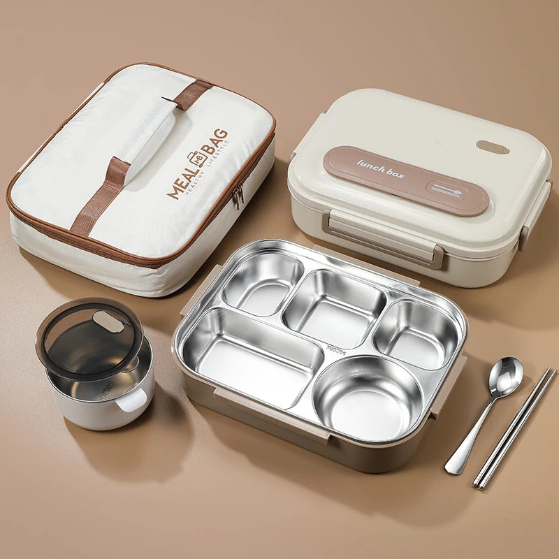 Stainless Steel Kids Lunch Box Compartment Bento Container Insulated Food Storage with Bag for School