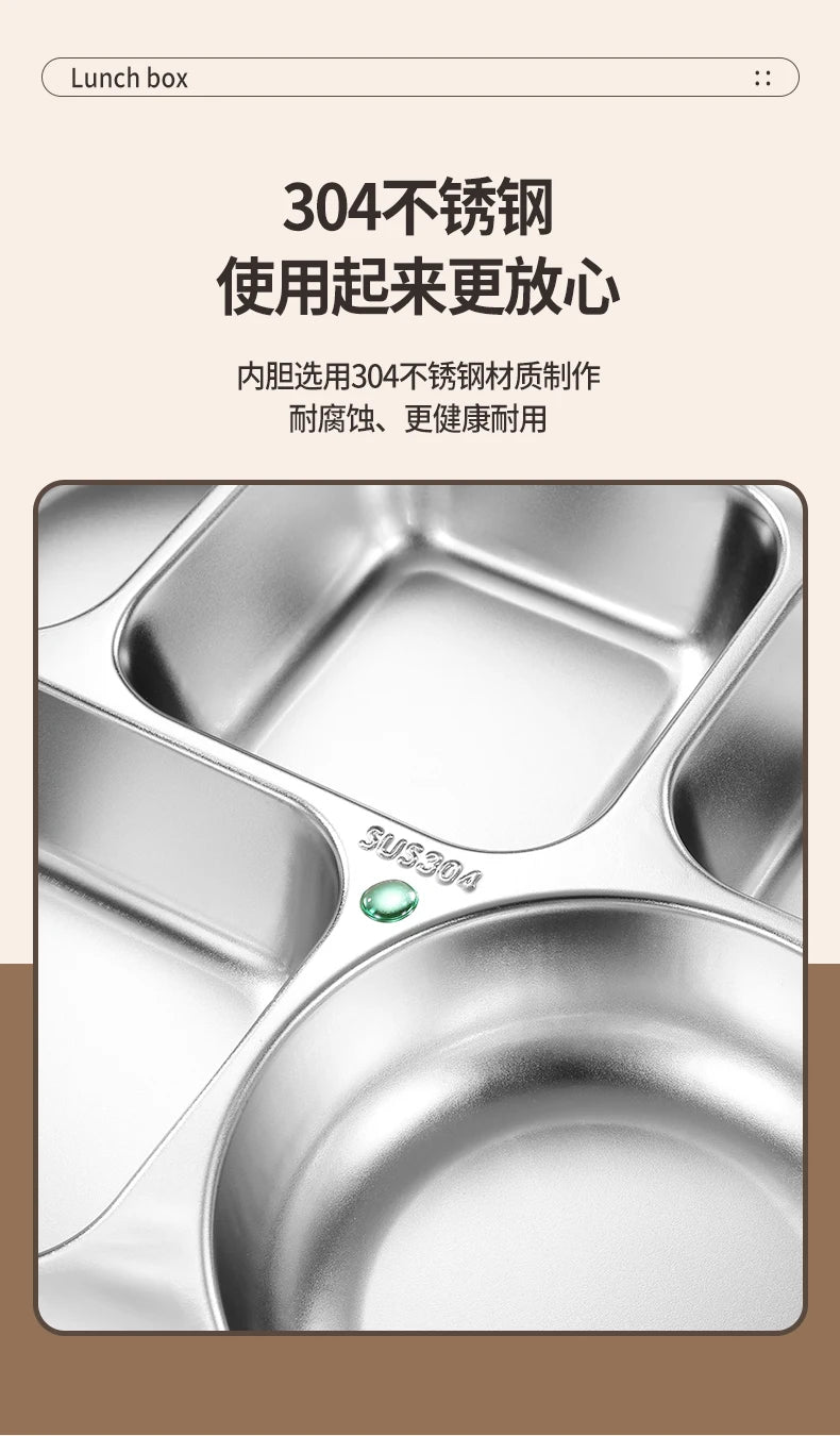 Stainless Steel Kids Lunch Box Compartment Bento Container Insulated Food Storage with Bag for School