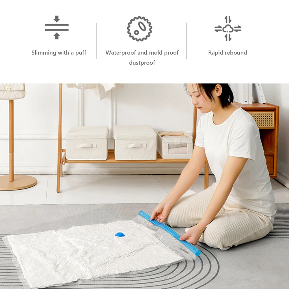 Reusable Vacuum Storage Bags with Hand Pump Space Saving Compression Organizer