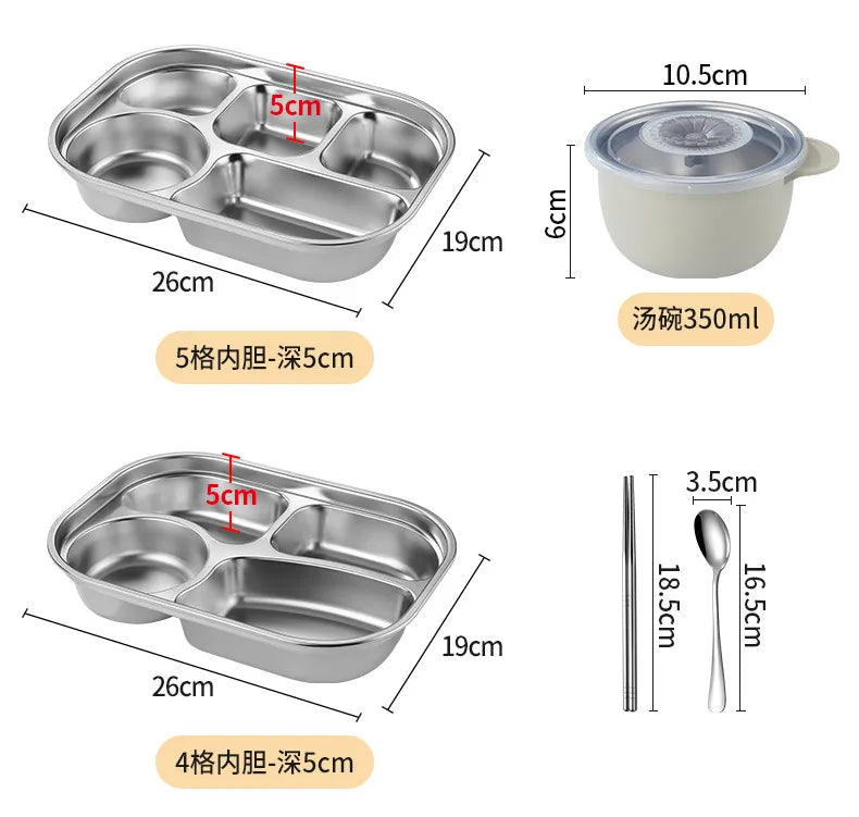 Stainless Steel Kids Lunch Box Compartment Bento Container Insulated Food Storage with Bag for School