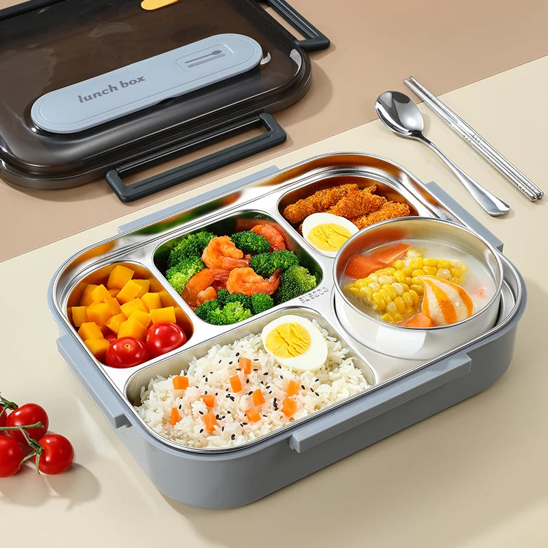 Stainless Steel Kids Lunch Box Compartment Bento Container Insulated Food Storage with Bag for School