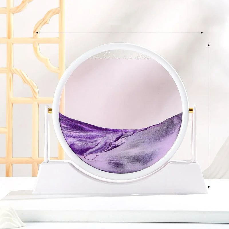 360 Rotating Sandscape Moving Sand Art Glass Frame Flowing Sand Decor Round Display Home Office Decoration