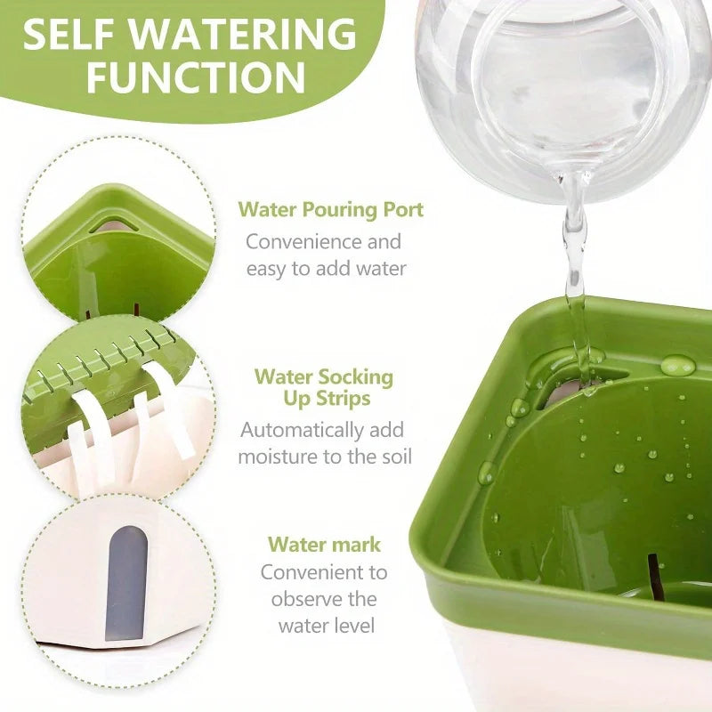 Self-Watering Windowsill Planter Kit – Modern Indoor Herb Garden with Water Level Indicator