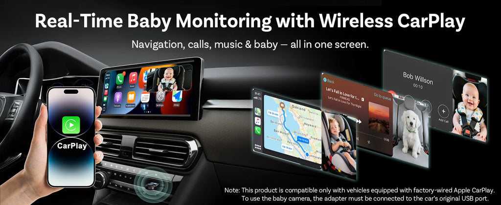 Ottocast Cabin Care Wireless CarPlay Baby Camera 1080P HD Backseat Monitor with Night Vision