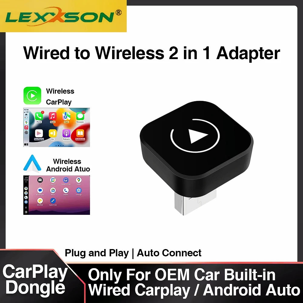 2 in 1 Wireless CarPlay and Android Auto Adapter Plug and Play Smart Car Dongle