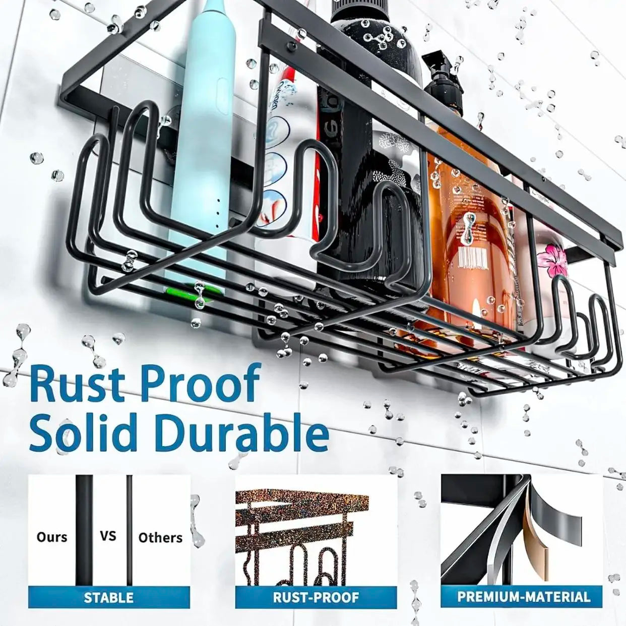 Premium Adhesive Shower Caddy Organizer Set 3 Pack / 5 Pack Rustproof Stainless Steel Bathroom Storage Shelf