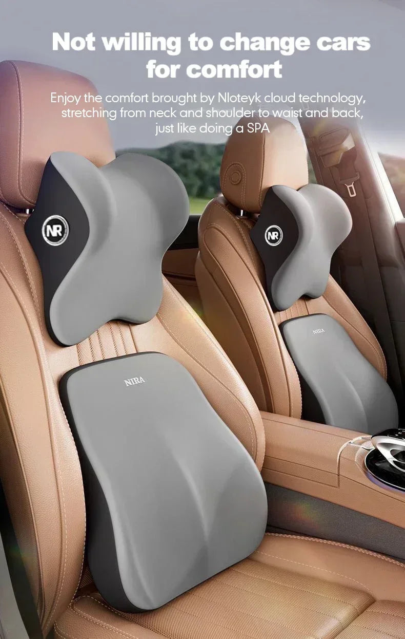 Memory Foam Car Lumbar and Neck Support Cushion Set Ergonomic Back and Headrest Pillow