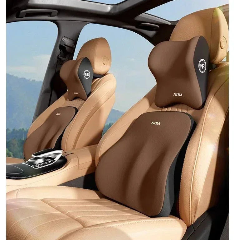 Memory Foam Car Lumbar and Neck Support Cushion Set Ergonomic Back and Headrest Pillow