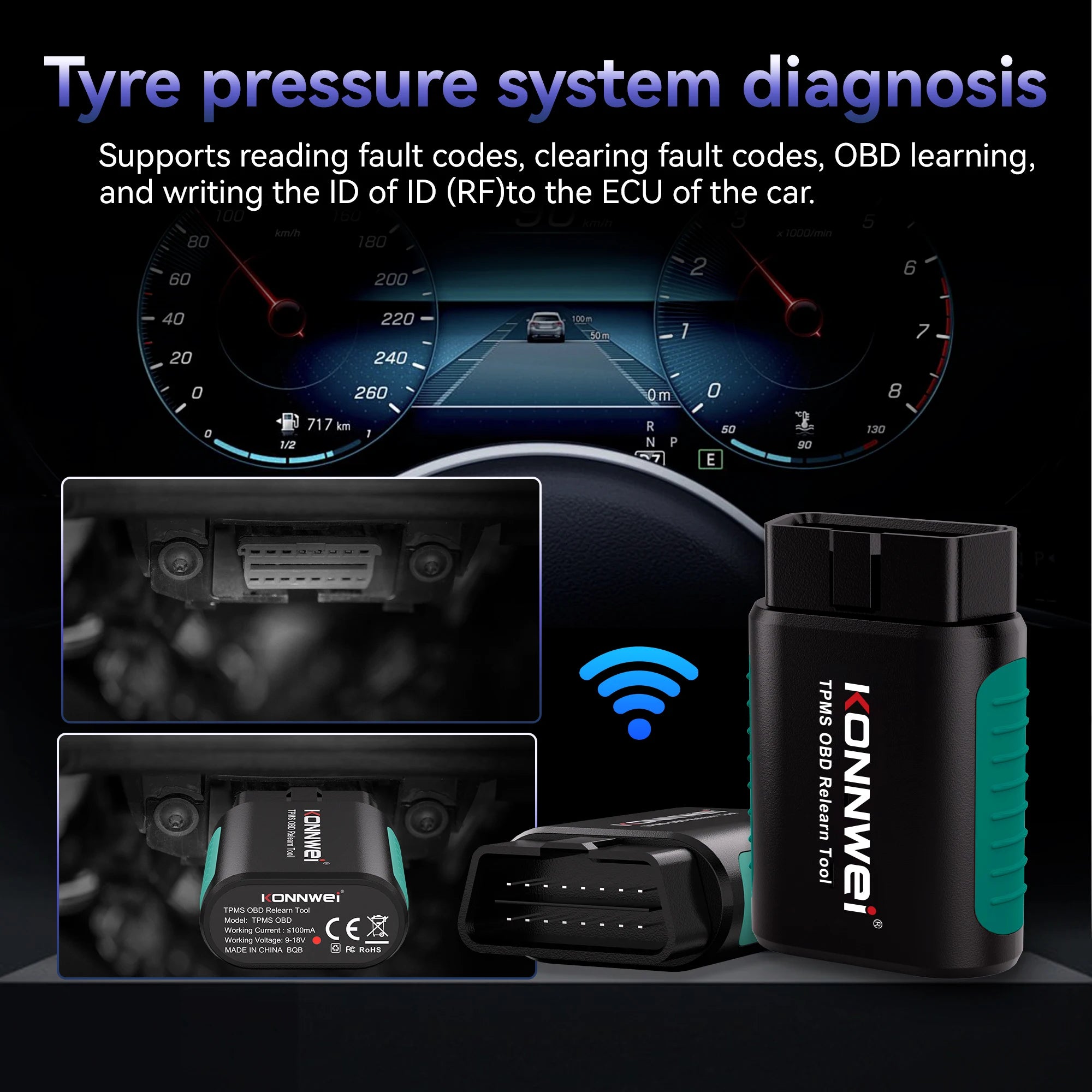 Konnwei TK100 TPMS Programming Tool Wireless OBD Relearn Device for Tire Pressure Sensors