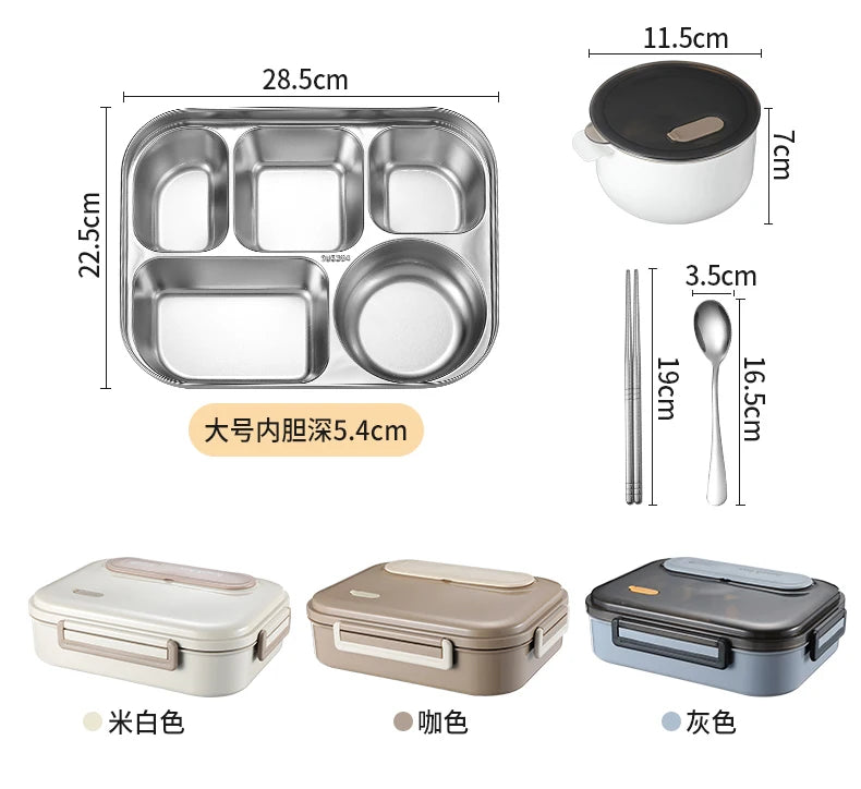 Stainless Steel Kids Lunch Box Compartment Bento Container Insulated Food Storage with Bag for School