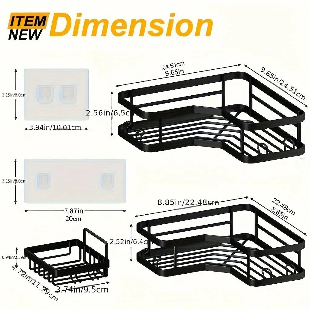 Premium Adhesive Shower Caddy Organizer Set 3 Pack / 5 Pack Rustproof Stainless Steel Bathroom Storage Shelf
