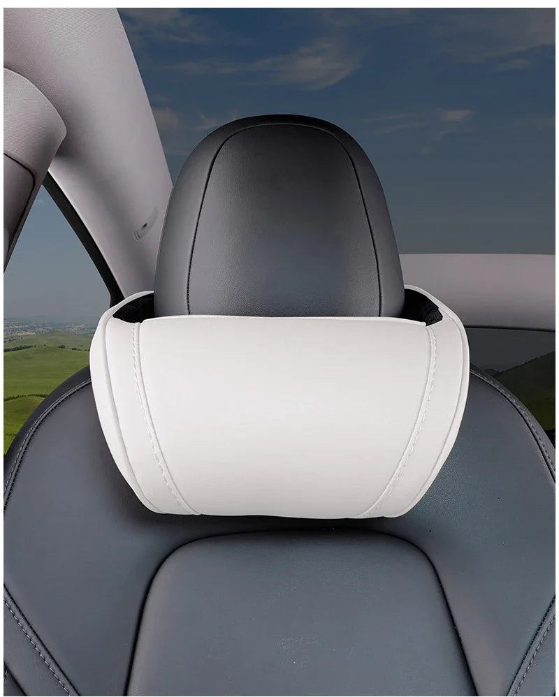 Oulex Seat Headrest Neck Pillow for Tesla Model 3/Y Juniper 19-25 Car Neck Support Pillow Nappa Leather Seat Headreck Car Access