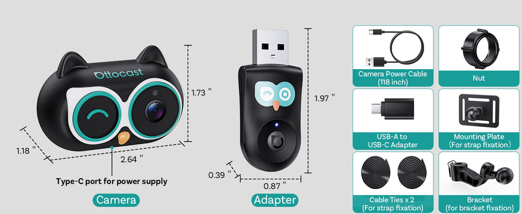 Ottocast Cabin Care Wireless CarPlay Baby Camera 1080P HD Backseat Monitor with Night Vision