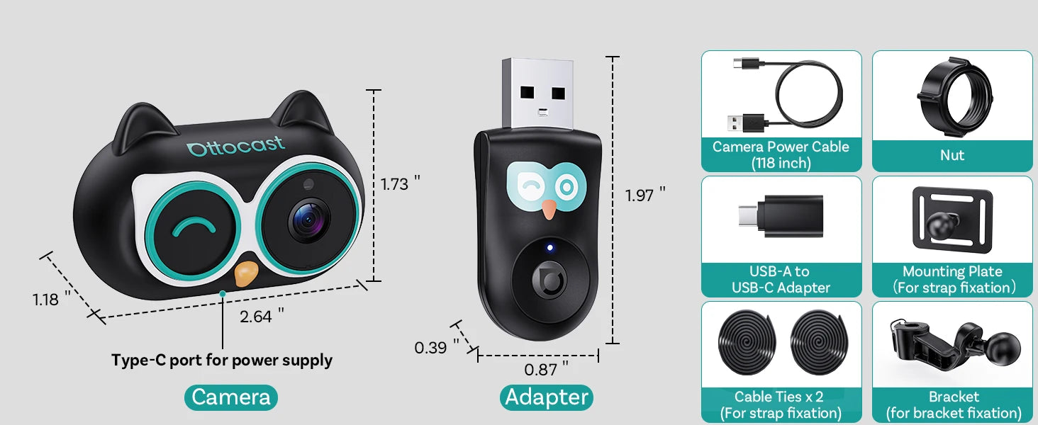 Ottocast Cabin Care Wireless CarPlay Baby Camera 1080P HD Backseat Monitor with Night Vision