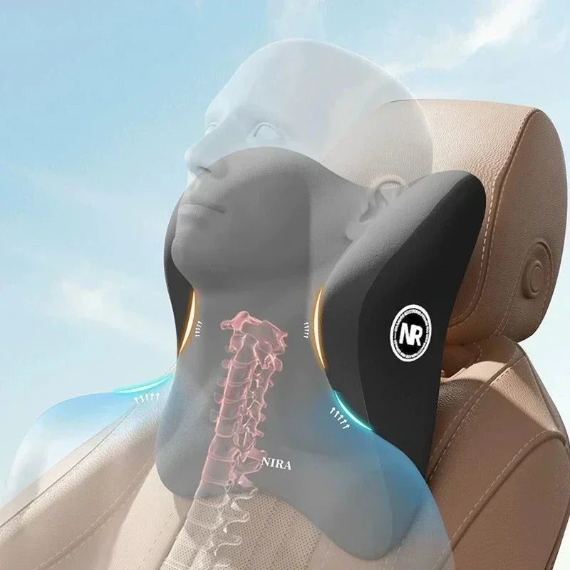 Memory Foam Car Lumbar and Neck Support Cushion Set Ergonomic Back and Headrest Pillow