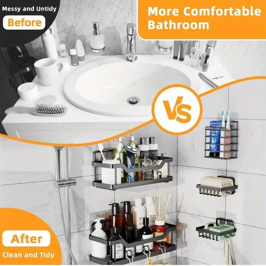 Premium Adhesive Shower Caddy Organizer Set 3 Pack / 5 Pack Rustproof Stainless Steel Bathroom Storage Shelf