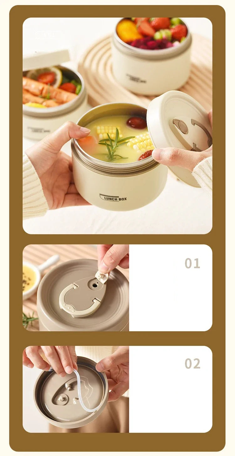 304 Stainless Steel Insulated Lunch Box Stackable Leakproof Bento Container Microwave Safe Food Storage