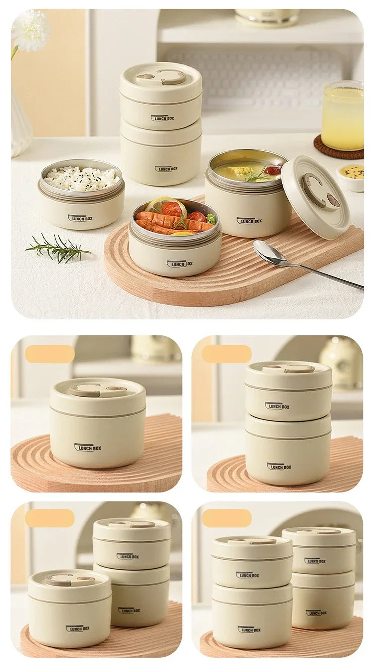 304 Stainless Steel Insulated Lunch Box Stackable Leakproof Bento Container Microwave Safe Food Storage