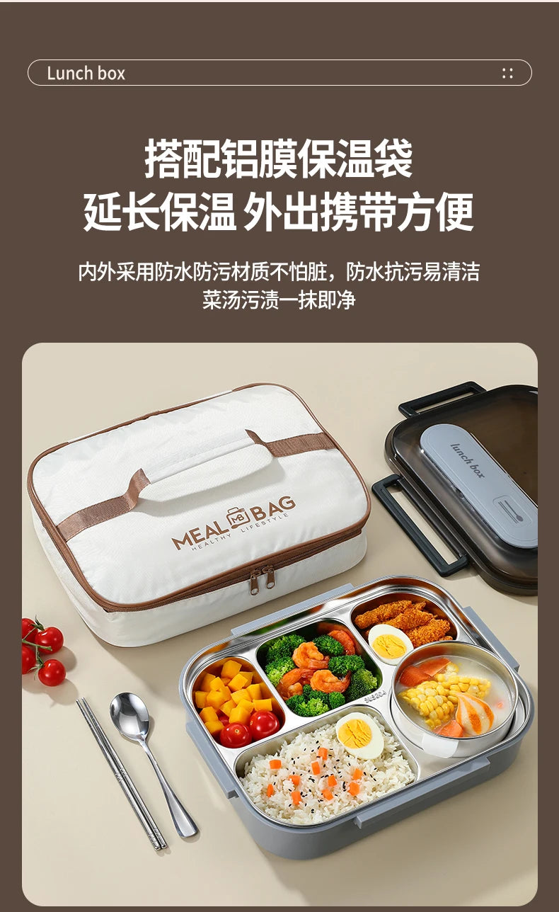 Stainless Steel Kids Lunch Box Compartment Bento Container Insulated Food Storage with Bag for School