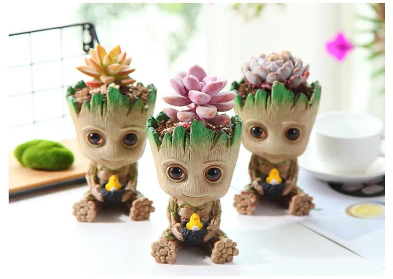 Mini Groot Figurine Home Decor Cartoon Tree Man Desk Ornament Creative Plant Holder Gift