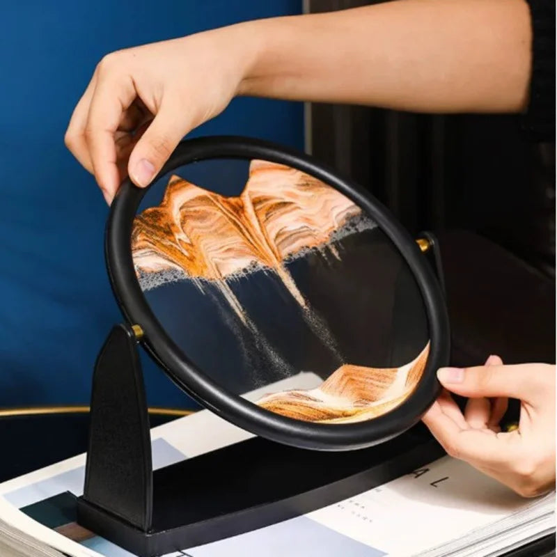 360 Rotating Sandscape Moving Sand Art Glass Frame Flowing Sand Decor Round Display Home Office Decoration