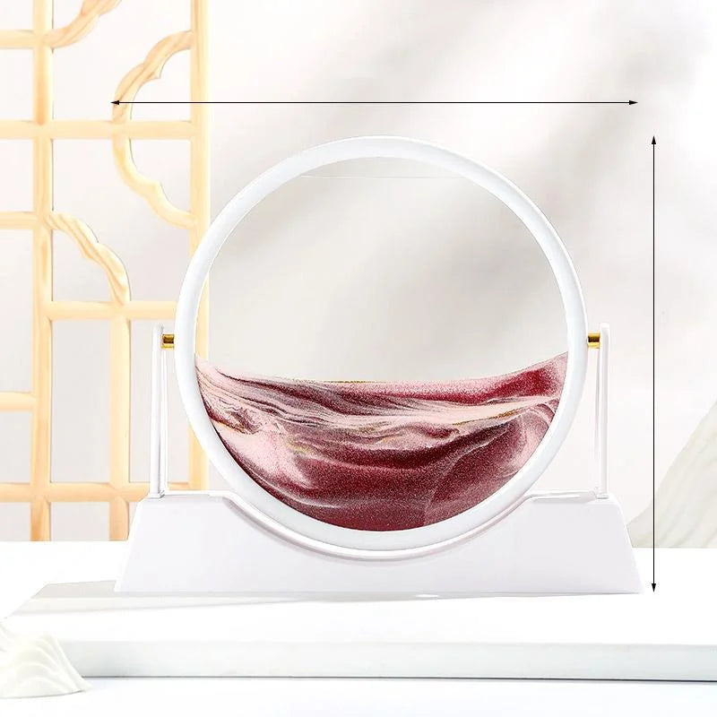 360 Rotating Sandscape Moving Sand Art Glass Frame Flowing Sand Decor Round Display Home Office Decoration