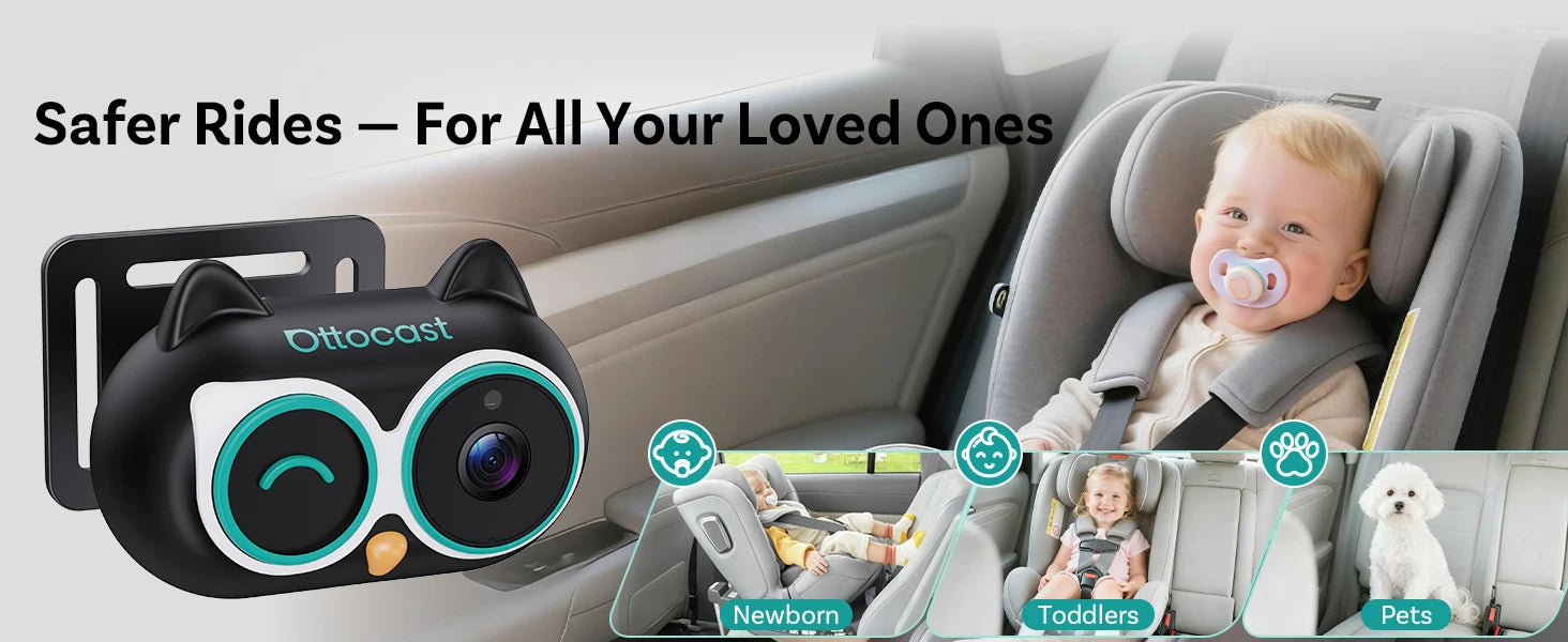 Ottocast Cabin Care Wireless CarPlay Baby Camera 1080P HD Backseat Monitor with Night Vision