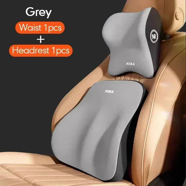 Memory Foam Car Lumbar and Neck Support Cushion Set Ergonomic Back and Headrest Pillow