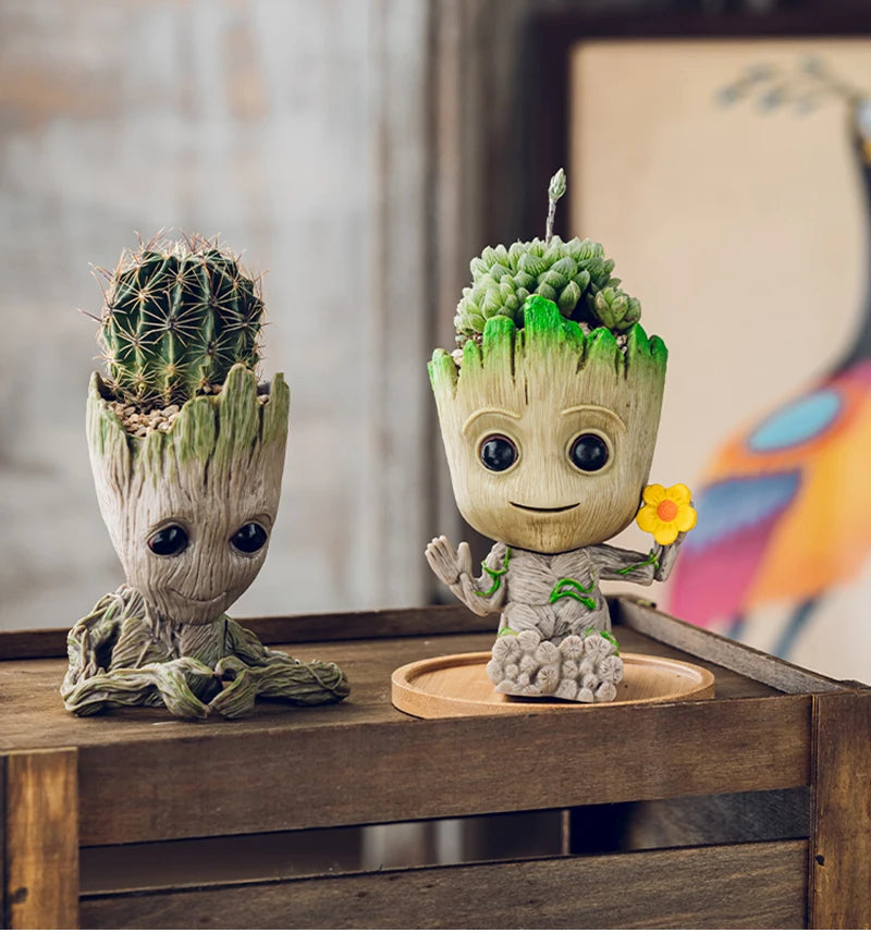 Mini Groot Figurine Home Decor Cartoon Tree Man Desk Ornament Creative Plant Holder Gift
