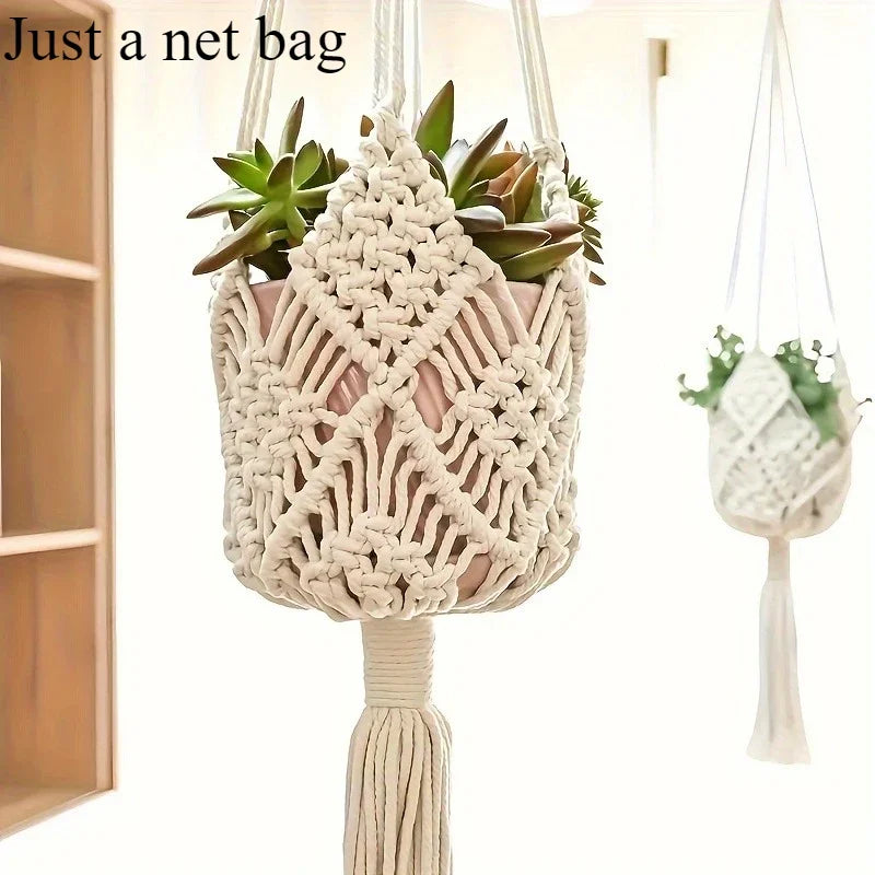 Boho Macrame Plant Hanger Cotton Rope Hanging Planter Basket for Indoor and Outdoor Plants